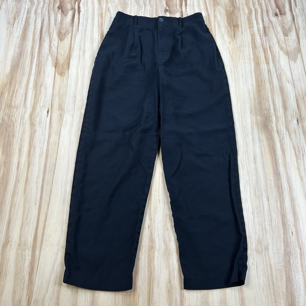 Uniqlo Women's Black Pleated Pull On Pants Small Baggy Relaxed Rayon Blend